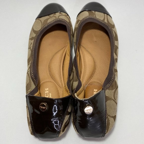 Coach Wanda Signature Logo Patent Flats Brown Tan Size 8.5B - Picture 5 of 5